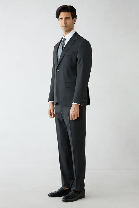Dark Charcoal 4-Drop Relax Fit Peak Lapel Plain Suit