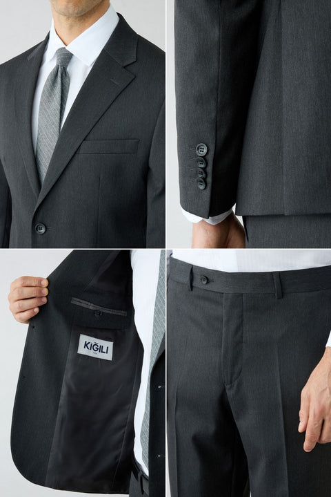 Dark Charcoal 4-Drop Relax Fit Peak Lapel Plain Suit