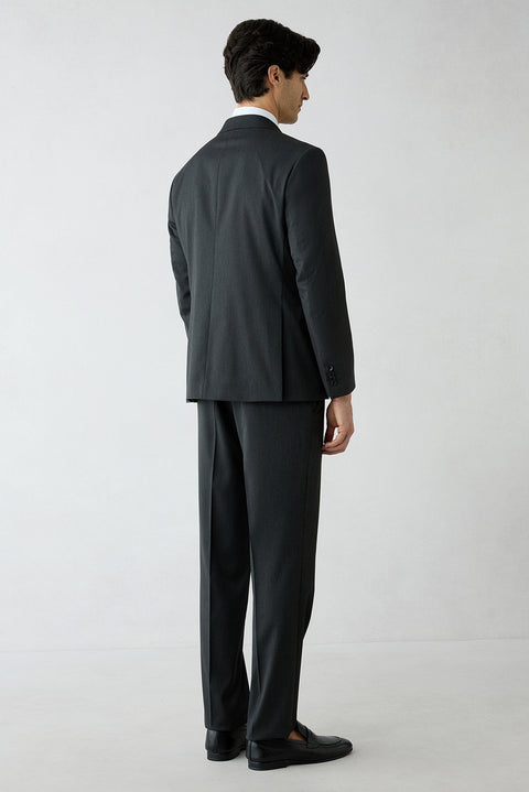 Dark Charcoal 4-Drop Relax Fit Peak Lapel Plain Suit