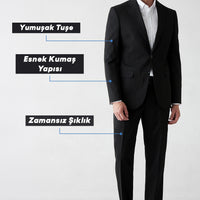 Siyah 6 Drop Regular Fit Standart Kesim Mono Yaka Likralı Düz Takım Elbise