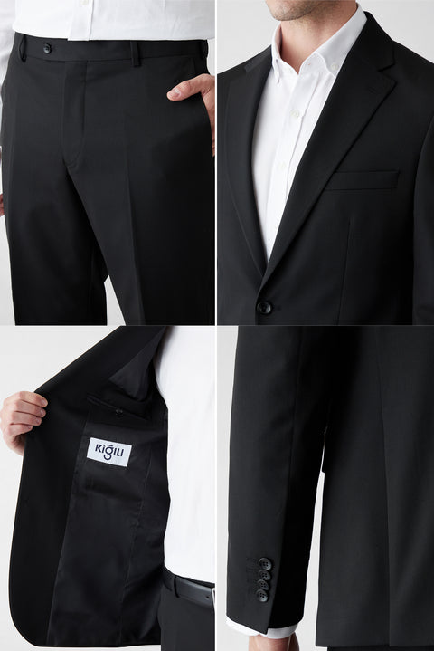 Siyah 6 Drop Regular Fit Standart Kesim Mono Yaka Likralı Düz Takım Elbise
