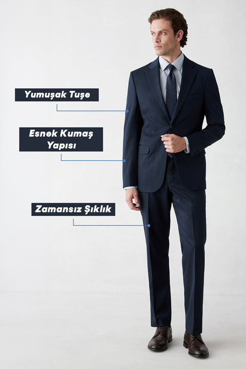 Dark Navy 6 Drop Regular Fit Notch Lapel Plain Suit