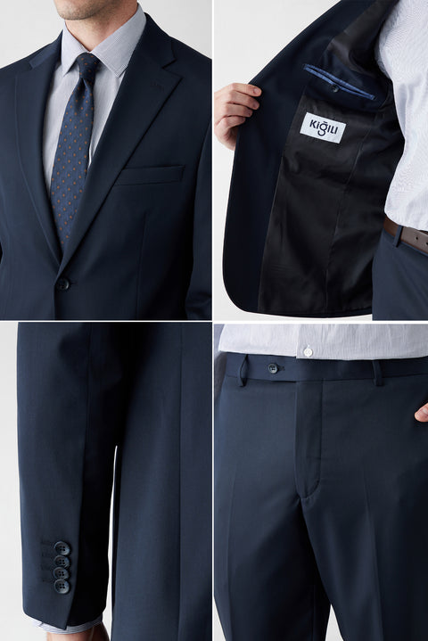 Koyu Lacivert 6 Drop Regular Fit Standart Kesim Mono Yaka Likralı Düz Takım Elbise