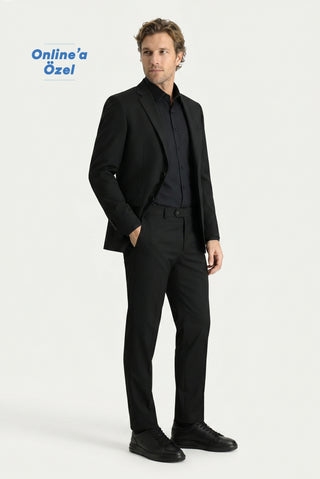  Siyah 7 Drop Slim Fit Dar Kesim Mono Yaka Likralı Düz Takım Elbise
