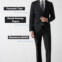 Black 7 Drop Slim Fit Narrow Notch Lapel Plain Stretch Suit