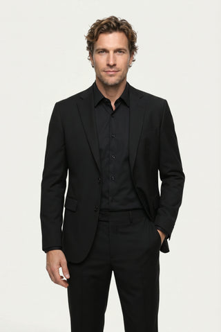  Siyah 7 Drop Slim Fit Dar Kesim Mono Yaka Likralı Düz Takım Elbise