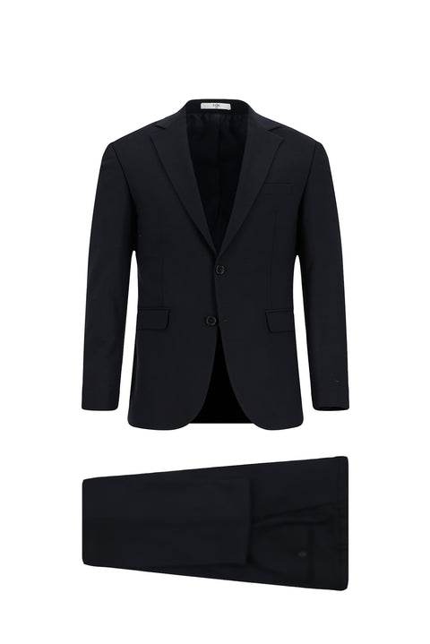 Koyu Lacivert 7 Drop Slim Fit Dar Kesim Mono Yaka Likralı Düz Takım Elbise