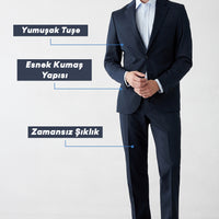Koyu Lacivert 7 Drop Slim Fit Dar Kesim Mono Yaka Likralı Düz Takım Elbise