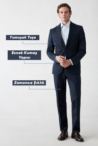  Koyu Lacivert 7 Drop Slim Fit Dar Kesim Mono Yaka Likralı Düz Takım Elbise