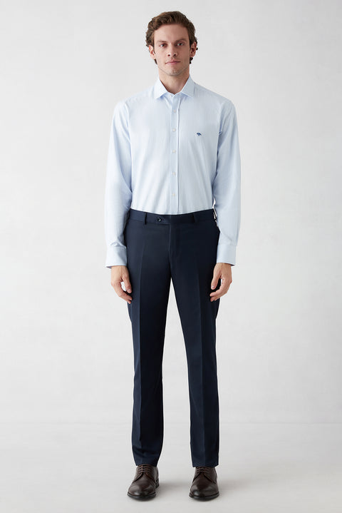 Koyu Lacivert 7 Drop Slim Fit Dar Kesim Mono Yaka Likralı Düz Takım Elbise
