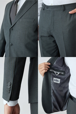  Koyu Füme 6 Drop Regular Fit Mono Yaka Çizgili Takım Elbise