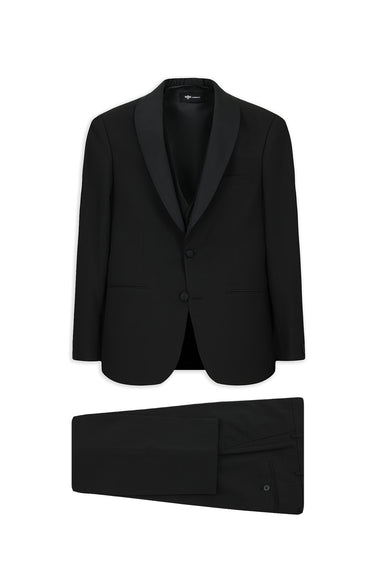  Siyah Şal Yaka Yelekli Düz Smokin