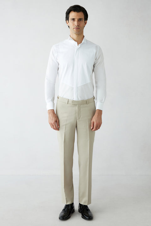 Açık Bej 7 Drop Slim Fit Dar Kesim Şal Yaka Yelekli Smokin & Damatlık