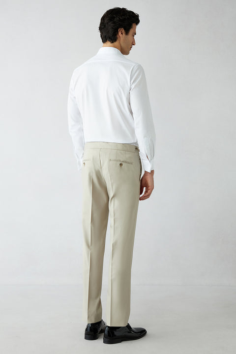 Açık Bej 7 Drop Slim Fit Dar Kesim Şal Yaka Yelekli Smokin & Damatlık