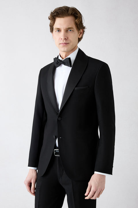 Siyah 7 Drop Slim Fit Dar Kesim Yelekli Smokin & Damatlık