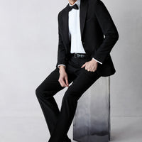 Siyah 7 Drop Slim Fit Dar Kesim Şal Yaka Yünlü Smokin & Damatlık