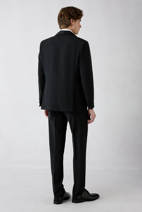 Siyah 7 Drop Slim Fit Dar Kesim Şal Yaka Yünlü Smokin & Damatlık