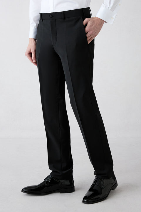 Siyah 7 Drop Slim Fit Dar Kesim Şal Yaka Yünlü Smokin & Damatlık