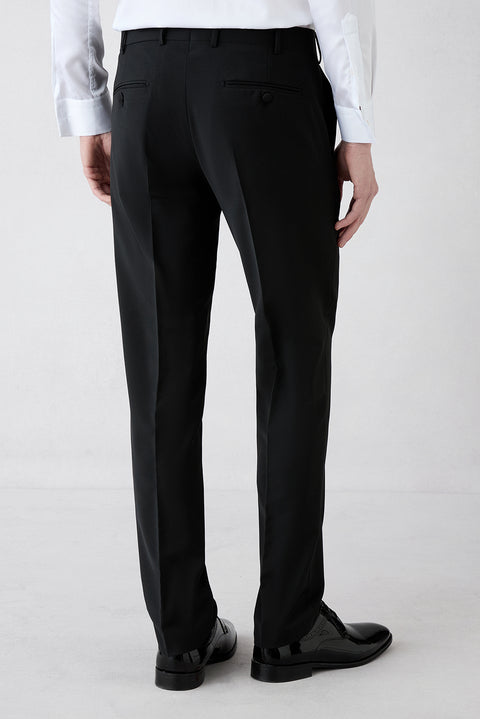 Siyah 7 Drop Slim Fit Dar Kesim Şal Yaka Yünlü Smokin & Damatlık