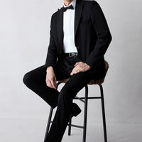 Siyah 7 Drop Slim Fit Dar Kesim Sivri Yaka Smokin & Damatlık