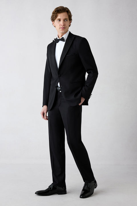 Siyah 6 Drop Regular Fit Standart Kesim Sivri Yaka Smokin & Damatlık