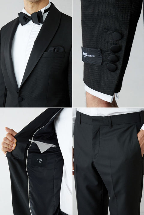 Black Regular Fit Tuxedo with Detachable Shawl Collar