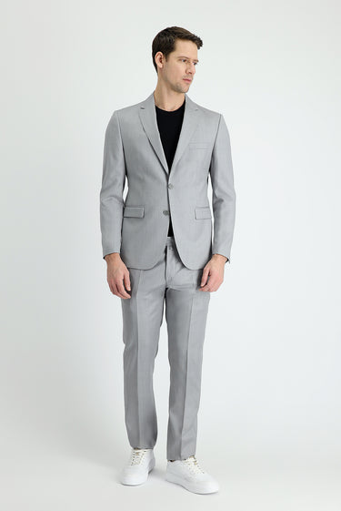 Açık Gri Slim Fit Dar Kesim Klasik Yün Takım Elbise
