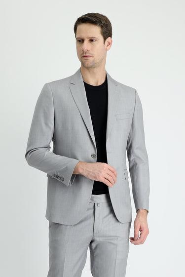Açık Gri Slim Fit Dar Kesim Klasik Yün Takım Elbise