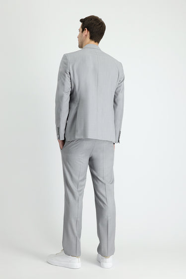 Açık Gri Slim Fit Dar Kesim Klasik Yün Takım Elbise