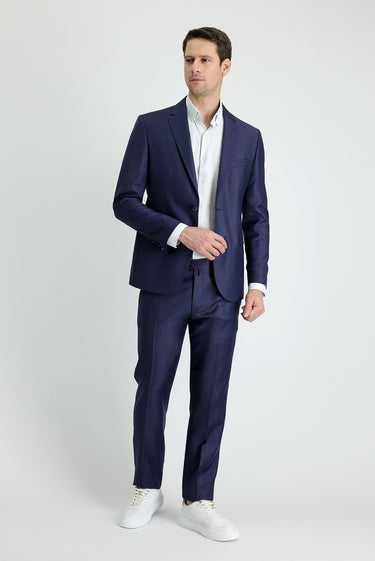 Açık Lacivert Slim Fit Dar Kesim Yünlü Klasik Takım Elbise