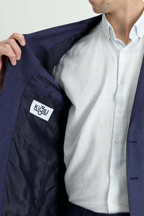 Açık Lacivert 7 Drop Slim Fit Dar Kesim Yünlü Takım Elbise