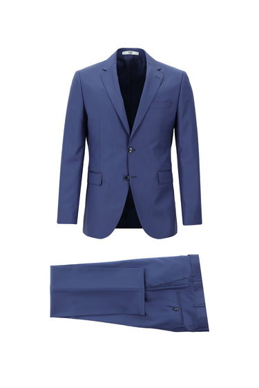  Koyu Mavi  Slim Fit Dar Kesim Yünlü Klasik Takım Elbise