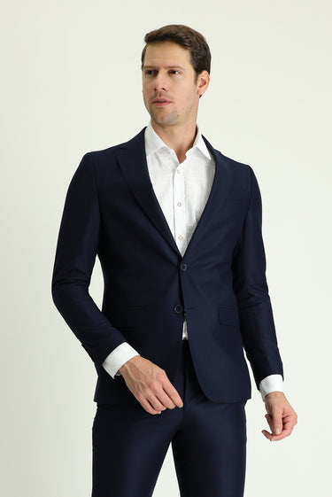 Koyu Lacivert Slim Fit Dar Kesim Klasik Takım Elbise