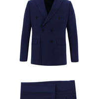 Orta Lacivert Slim Fit Dar Kesim Kruvaze Takım Elbise