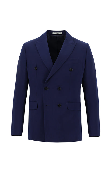 Orta Lacivert 7 Drop Slim Fit Dar Kesim Kruvaze Takım Elbise