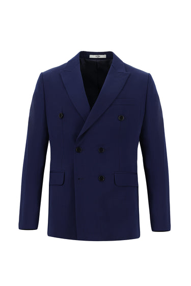 Orta Lacivert Slim Fit Dar Kesim Kruvaze Takım Elbise