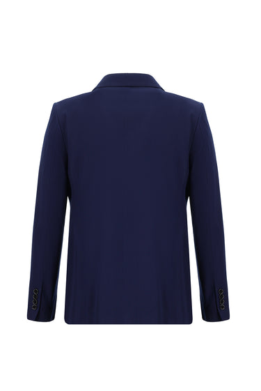  Orta Lacivert Slim Fit Dar Kesim Kruvaze Takım Elbise