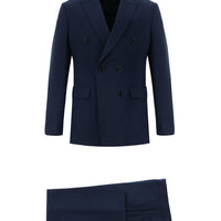 Koyu Lacivert Slim Fit Dar Kesim Kruvaze Takım Elbise