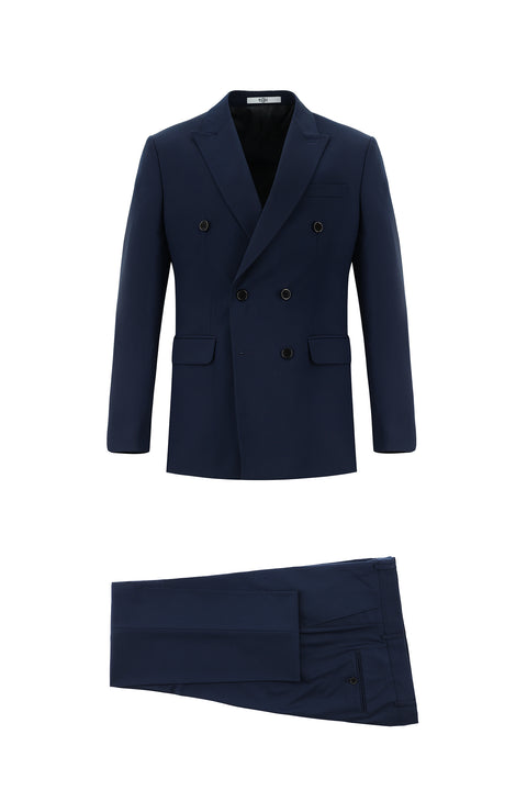 Koyu Lacivert 7 Drop Slim Fit Dar Kesim Kruvaze Takım Elbise