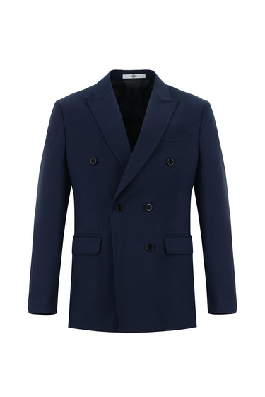  Koyu Lacivert Slim Fit Dar Kesim Kruvaze Takım Elbise