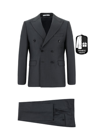  Koyu Füme 7 Drop Slim Fit Dar Kesim Kruvaze Takım Elbise