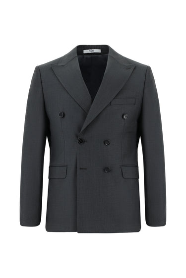 Koyu Füme Slim Fit Dar Kesim Kruvaze Takım Elbise