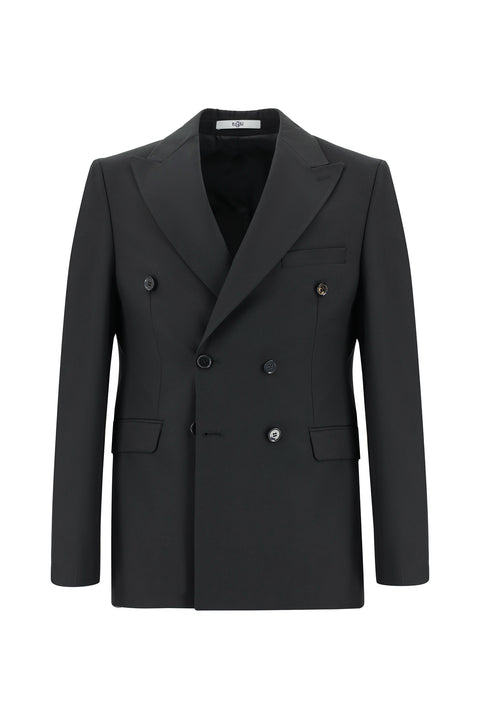 Siyah 7 Drop Slim Fit Dar Kesim Kruvaze Takım Elbise