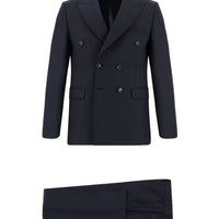 Siyah Lacivert Slim Fit Dar Kesim Kruvaze Takım Elbise
