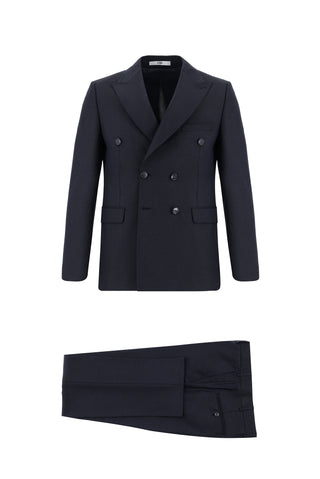  Siyah Lacivert Slim Fit Dar Kesim Kruvaze Takım Elbise