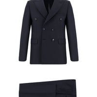 Siyah Lacivert 7 Drop Slim Fit Dar Kesim Kruvaze Takım Elbise