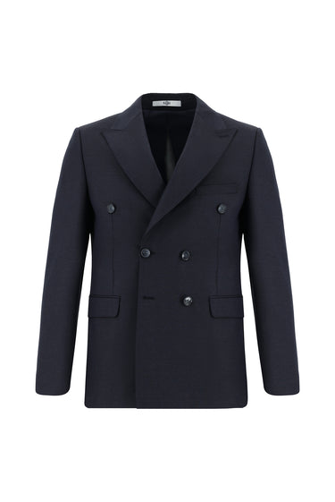  Siyah Lacivert Slim Fit Dar Kesim Kruvaze Takım Elbise