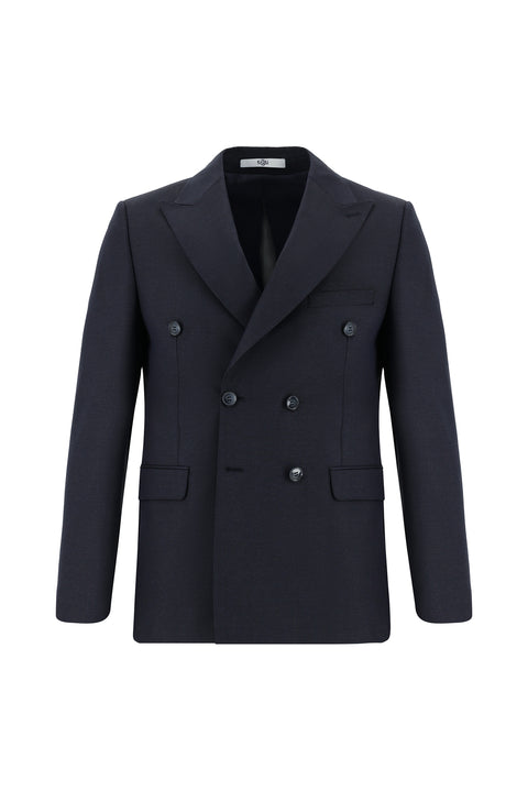 Siyah Lacivert 7 Drop Slim Fit Dar Kesim Kruvaze Takım Elbise