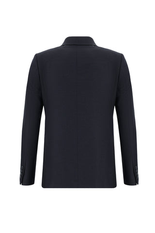  Siyah Lacivert Slim Fit Dar Kesim Kruvaze Takım Elbise