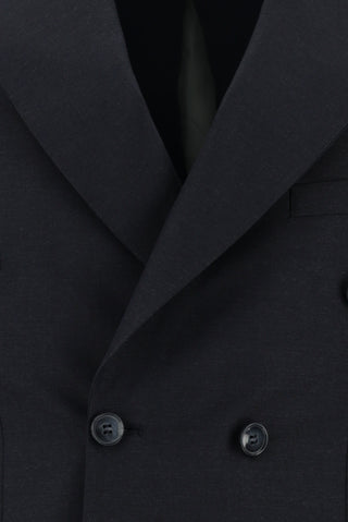  Siyah Lacivert Slim Fit Dar Kesim Kruvaze Takım Elbise